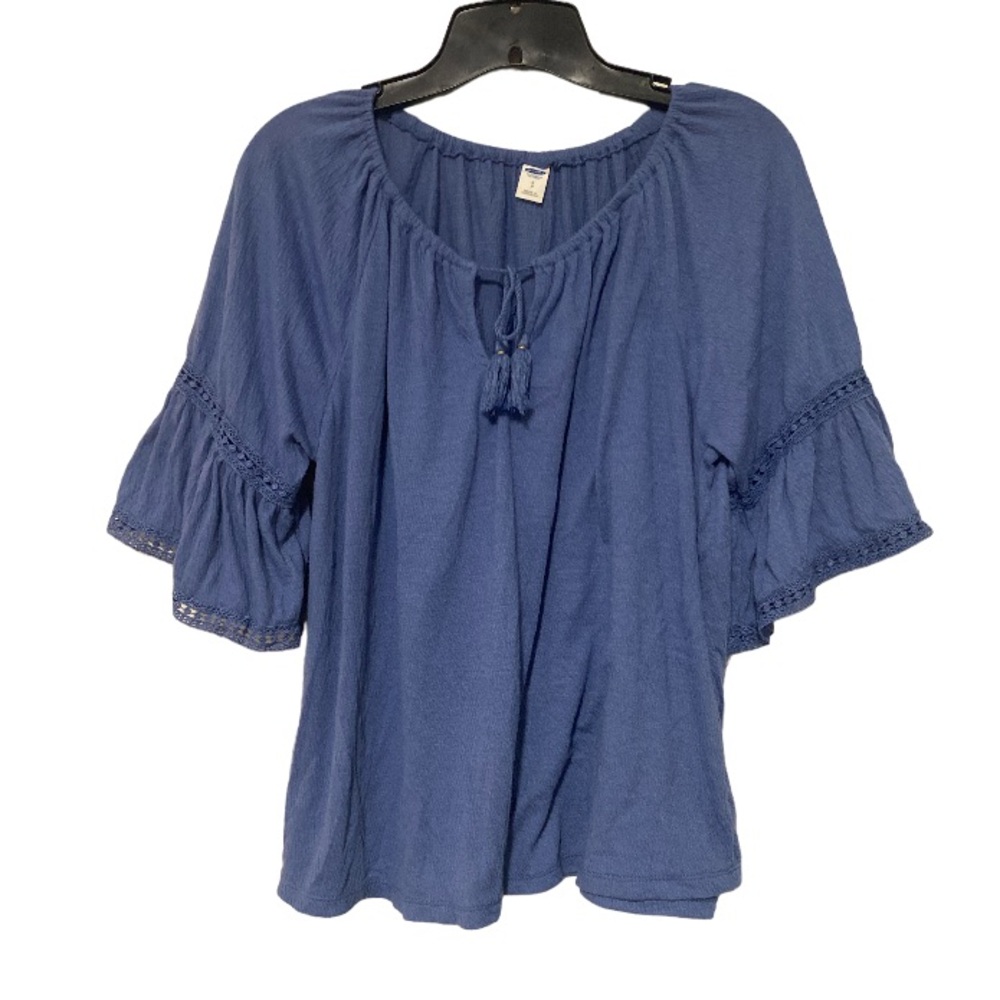 Old Navy Boho Villager 70’s Style Pretty Blue Peasant Tie Front Blouse - Size S
